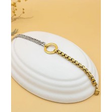 Dualis Gold-Silver Halka Charm Çelik Bileklik