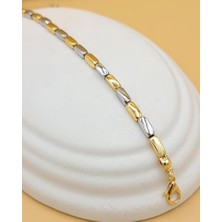 Sade Dikdörtgen Bloklu Silver-Gold Bileklik