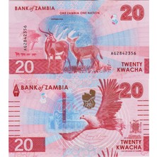Zambiya 20 Kwacha 2024 Balık Kartalı ve Antilop Temalı. Çil Kondisyon.