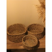 3'lü Çok Amaçlı Düzenleyici Dibi Düz Hasır Sepet