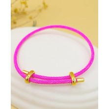 Çelik Gold Detaylı Ayarlanabilir Fuşya Ip Bileklik