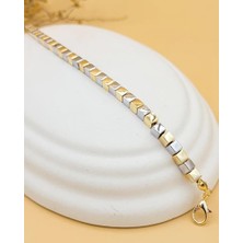 Gold-Silver Küp Kesim Zincir Bileklik