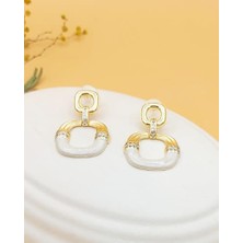 Sallantılı Ekru Mineli Altın Kaplama Küpe