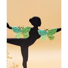 Yeşil Kanat Hasır Kelebek Küpe