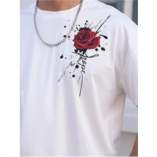 Erkek Bisiklet Yaka Kısa Kol Baskılı T-Shirt - Beyaz