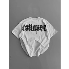 Demir Grup Baskılı Oversize Bisiklet Yaka T-shirt - Beyaz