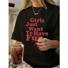 Baskılı Oversize T-Shirt - Siyah