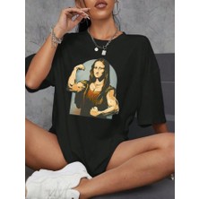 Baskılı Oversize T-Shirt - Siyah