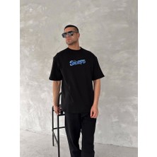 Demir Grup Ön ve Arka Baskılı Oversize Bisiklet Yaka T-Shirt- Siyah
