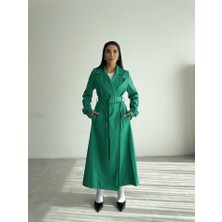 Kapitone Deri Trench - Yeşil