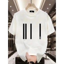 Baskılı Oversize Bisiklet Yaka T-Shirt - Beyaz