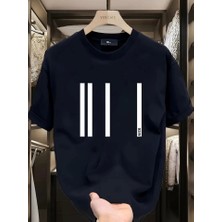 Baskılı Oversize Bisiklet Yaka T-Shirt - Siyah