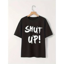 Baskılı Oversize Bisiklet Yaka T-Shirt - Siyah