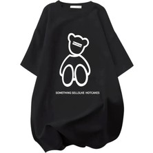 Baskılı Oversize Bisiklet Yaka T-Shirt - Siyah