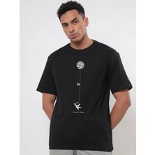 Erkek Baskılı Oversize T-Shirt - Siyah