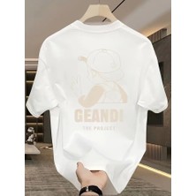 Geniş Kesim Pamuklu Tişört - Gandhı The Project Baskılı, Beyaz, Rahat Kesim, Kısa Kollu, Günlük Kıyafet, Her Gün Giyilebilecek Tişört- Beyaz