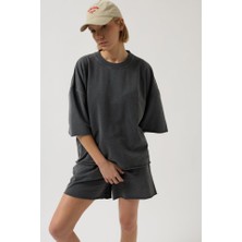 Oversize Lazer Kesim Bisiklet Yaka T-Shirt