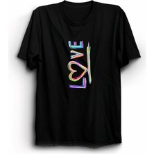 Sevgililer Günü Için Özel Tasarım Love Baskılı T-Shirt - Siyah