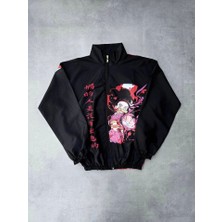 Fermuarlı Dijital Baskılı Rüzgarlık - Siyah