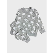 Kız Çocuk Pamuklu Gri Tavşan Desenli Uzun Kollu Mevsimlik Pijama Takımı