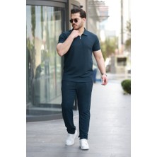 Erkek Yakalı Fermuarlı T-Shirt Pantolon Ikili Rahat Takım