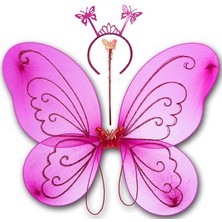 Fuşya Renk Kelebek Kanadı Tacı ve Sopası 50X37 cm (5250)