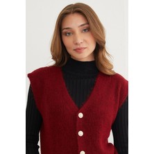 Sakallı Düğmeli V Yaka Oversize Yelek