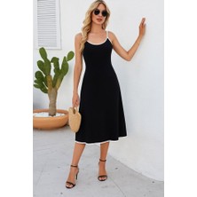 Aisha Elbise Kadın Ip Askılı Geniş V Yakalı Midi Janjan Krep Elbise