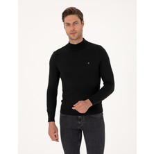 Pierre Cardin Erkek Siyah Slim Fit Yarım Balıkçı Yaka Basic Triko Kazak 50314176-VR046