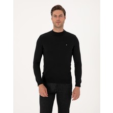 Pierre Cardin Erkek Siyah Slim Fit Çeyrek Yaka Basic Triko Kazak 50314188-VR046