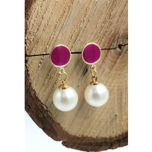 Incili Mor Renk Detaylı Sallantılı Küpe