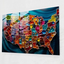 Popcas Amerika Birleşik Devletleri Cam Duvar Sanatı - Amerika Birleşik Devletleri Haritası Detaylı Desenler Soyut Cam Sanatı Duvar Dekorasyonu