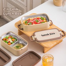 Porsima 1559 Isı Yalıtımlı Paslanmaz Çelik 2 Katlı 3 Bölmeli Vakumlu Yemek Termosu Beslenme Kutusu Taşınabilir Lunch Box Sefer Tası