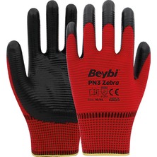 Beybi Pn3 Zebra Polyester Örme Nitril Eldiven 12'li