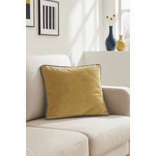 Biyeli Kadife Kırlent Kılıfı Gold Lacivert 50X50