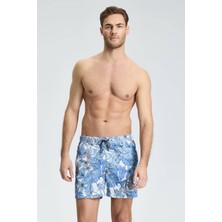 Hemington Yaprak Desenli Gök Mavisi Quick Dry Mayo