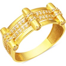 Sıra Taşlı Trend Altın Yüzük