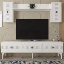 Middas 180 cm Tv Ünitesi Takımı Beyaz-Altın