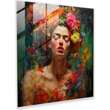 Popcas Duygusal Öz Portre Cam Tablo - Frida Kahlo Ilhamlı - Frida Kahlo Duvar Dekorasyonu Içsel Mücadeleler Modern Sanat
