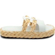 Frida Beyaz Hasır Şeritli Kadın Terlik