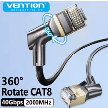 Vention 3-Metre Cat8 Ethernet Kablosu 40 Gpbs+5G+2000 Mhz. 360° Dönebilen Tasarım RJ45 Altın Konnektör CE Lisanslı Sağlam Kablo Orjinal