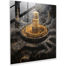 Popcas Hat Sanatı Cam Tablo - Kaabe - Duvar Dekorasyonu Zarif Hatlar Ev Dekorasyonu