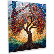 Popcas Yaşam Ağacı Cam Tablo Baskısı - Ev Dekorasyonu Cam Duvar Sanatı Duvar Dekorasyonu