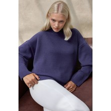 Hiccup Kadın Bisiklet Yaka Relax Fit Yumuşak Triko Kazak Kobalt Mavisi