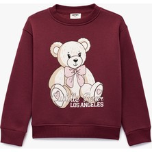 Ayıcık Baskılı Uzun Kollu Bisiklet Yaka Sweatshirt