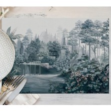 Mavi Ağaç Manzarası Amerikan Servis Keten 35X50CM (Uluslararası Yıkama ve Solmama Sertifikası)