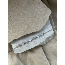 Yonca Gümüş Renkli Taşlı Ince Bileklik