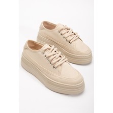 Kadın Bej Poli Taban Keten Halat Bağcıklı Spor Ayakkabı