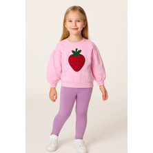 Kız Çocuk Bisiklet Yaka Uzun Kollu Pembe Çilek Desenli Rahat Kalıp Sweatshirt - Kız Çocuk Sweatshirt