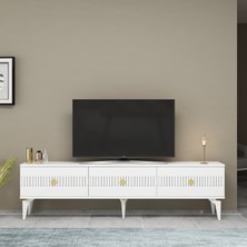 Middas 180 cm Tv Sehpası (Alt Modül) Beyaz-Altın